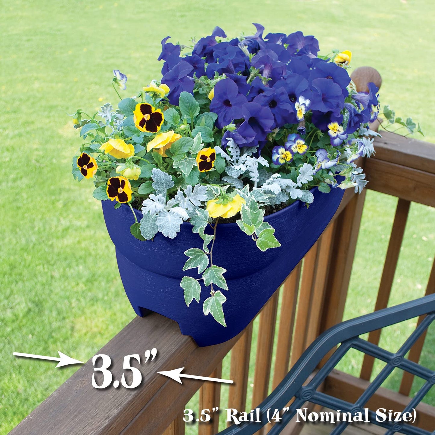 Emsco Group Bloomers Railing Planter with Drainage Holes- 24” W- Cobalt Blue