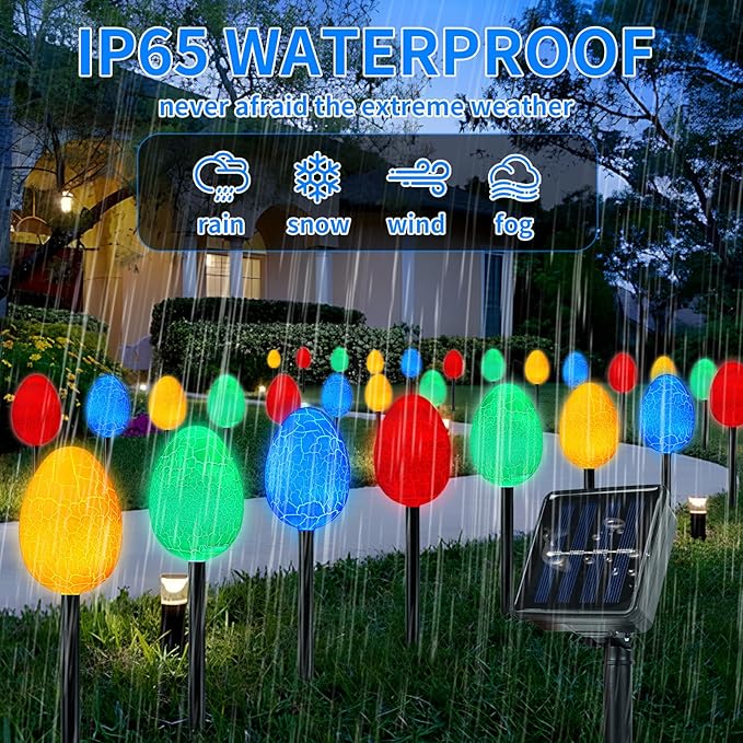 12 Packs Jumbo Solar Giant Easter Egg Lights, large Eggs Pathway Lights for Garden-8-Auto- Modes Waterproof LED Outdoor Decor with Stakes, Auto On, IP65 Weatherproof, Party Lawn Decorations for Easter