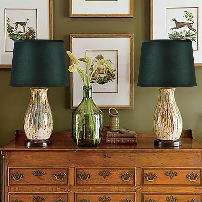 Medium Green Fabric Lamp Shade 1 Pack, 11"Top x 13"Bottom x 10"High(Spider) Inch Modern Farmhouse Lamp Shades for Table Lamps, Floor Replacement ,Required Assembly/Hardback,By GO&SO