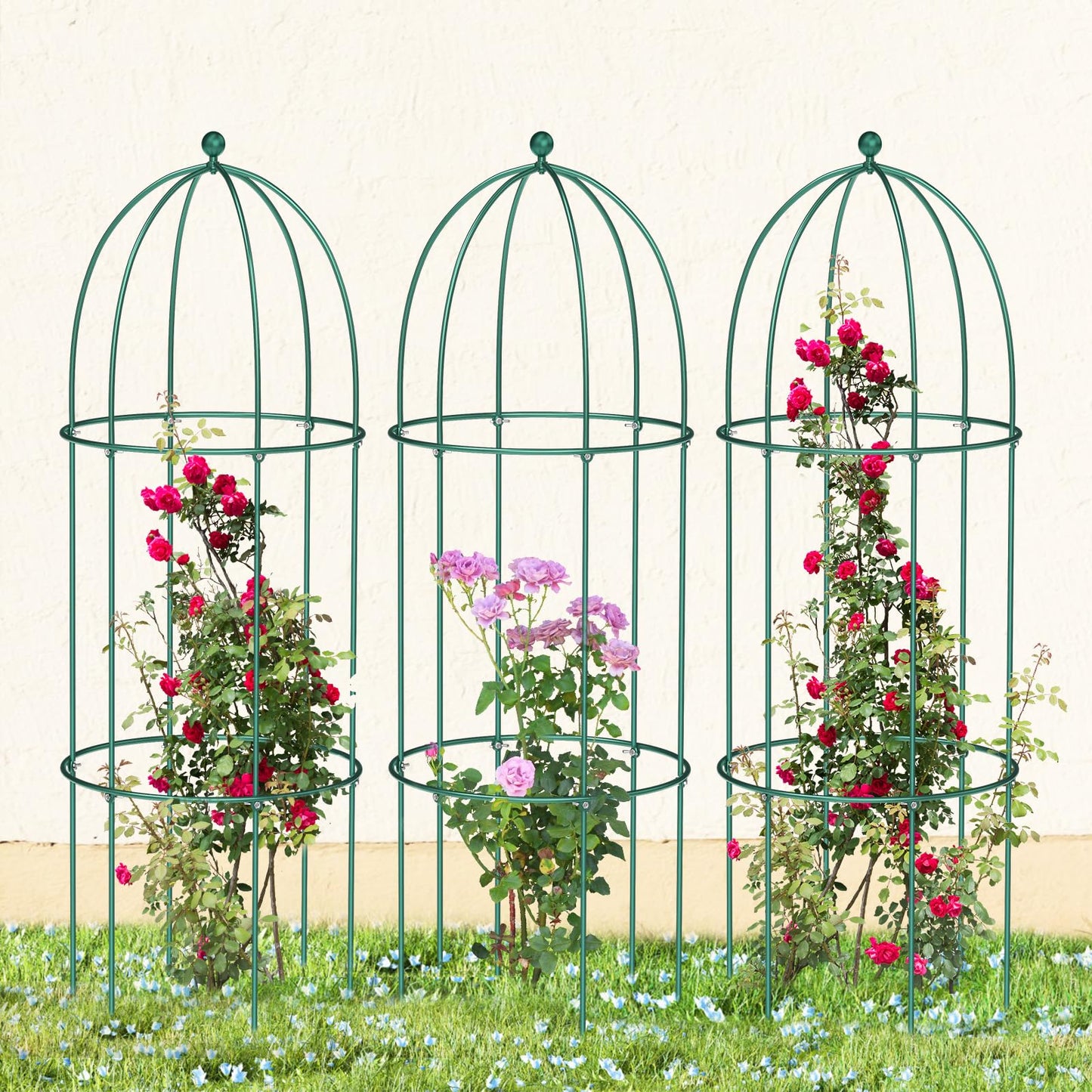 UrGROWA 3 Pack Metal Plant Cage Support, 47" H Peony Support Tomato Cage Garden Rose Obelisk Trellis Supports Tower for Clematis Vine Jasmine Supports Outdoor Indoor