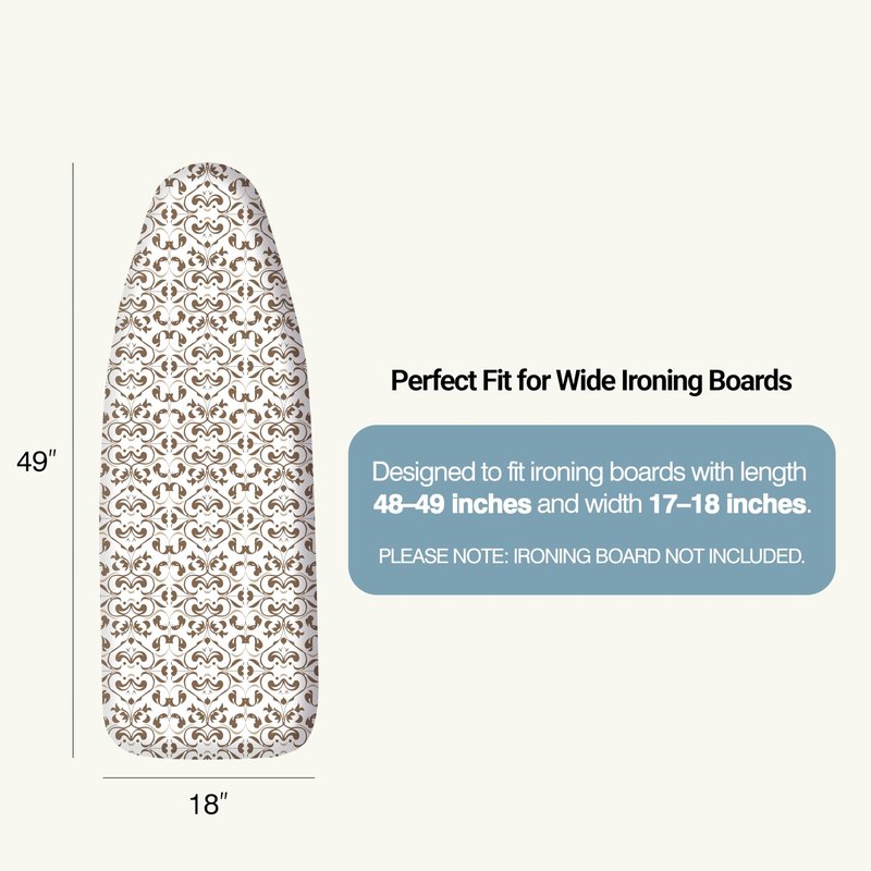 UniSimp Ironing Board Cover and Pad 18"x49" Extra Thick Natural Cotton, Scorch and Stain Resistant Iron Board Cover,Wide Ironing Board Cover with Fasteners Heavy Duty Heatproof Elastic Edge Taupe