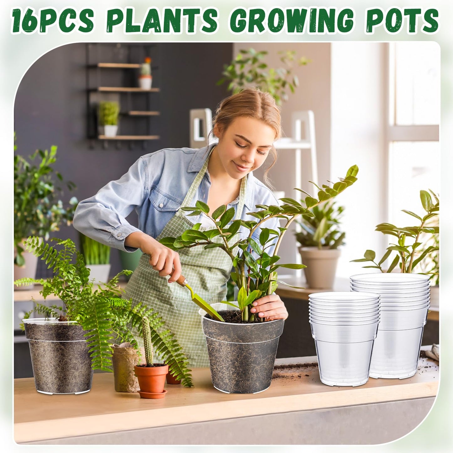 Maxcheck 16 Pcs Clear Nursery Pots with Drainage Holes Pack, Large Transparent Plastic Orchid Pots for Repotting Indoor Plants, Heavy Duty Planter for Monstera, Aroids, Root Observation (8+9 Inch)