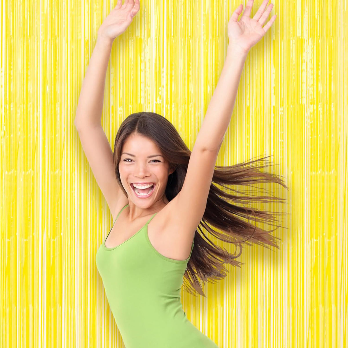 Voircoloria Foil Fringe Backdrop Curtains - 3 Pack of 3.3 x 8.2 ft Pastel Yellow Tinsel Streamers for Parties