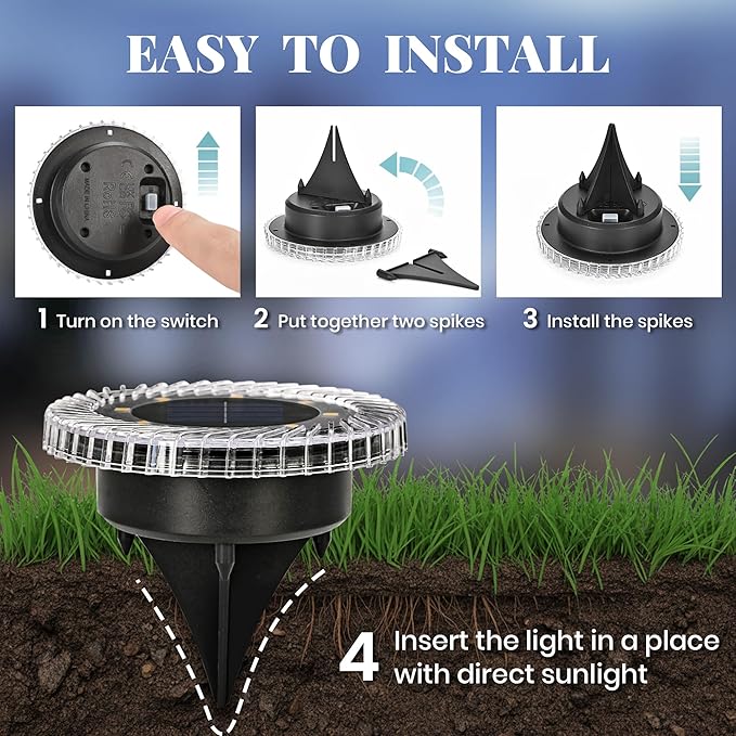 16 Pack Small Solar Ground Lights, Pathway Lights Waterproof, Outdoor Solar Light for Garden, Driveway, Walkway, Backyard (Cool White)