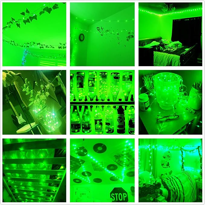 Green Battery Operated String Lights, St. Patrick's Day Decoration Waterproof 7Ft 20 LED Diwali Halloween Lights for Bedroom Living Room Indoor Outdoor Wedding Party Decor