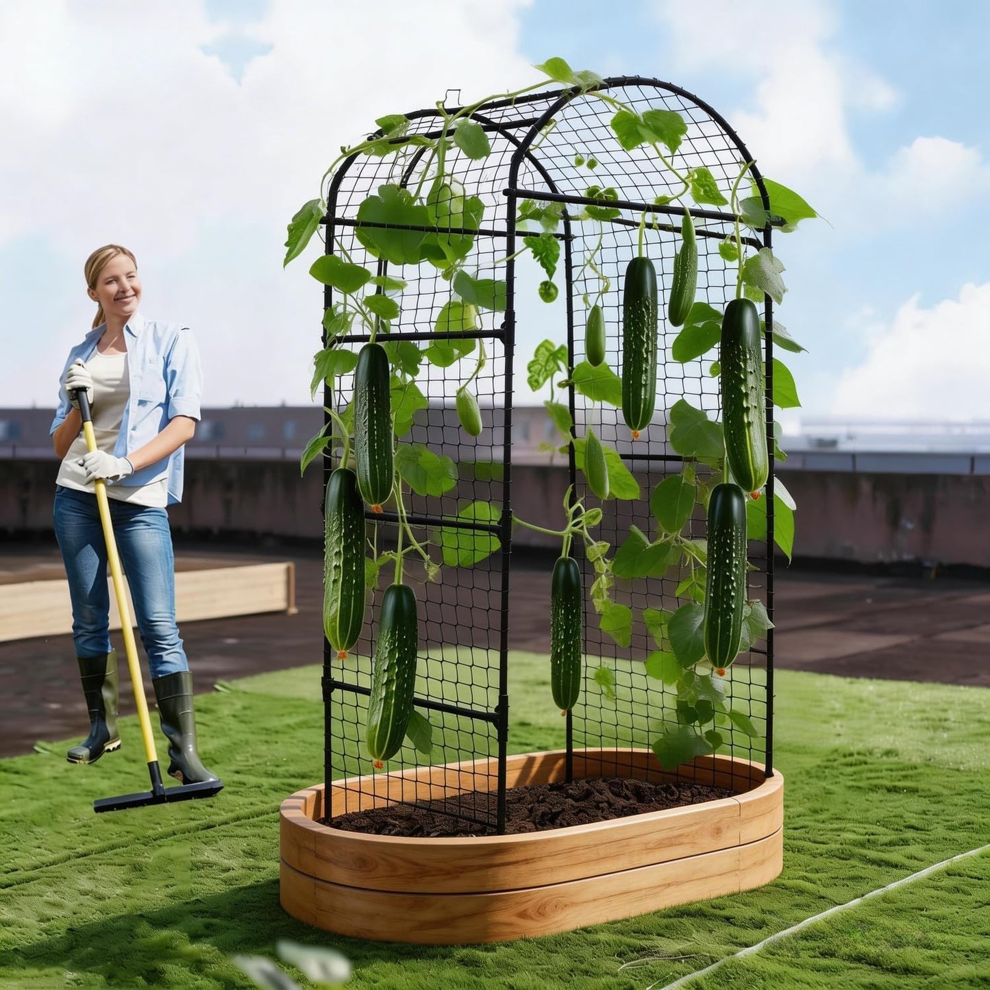 6.8x3x2.6FT Garden Arch Trellis for Raised Beds, Heavy Duty u-Shaped Plant Support for Climbing Vegetables, Fruits & Vines, Outdoor Rust-Resistant Metal Trellis for Vertical Growing, Black
