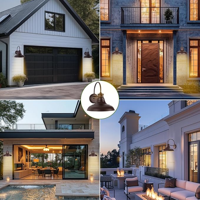 Oil Rubbed Bronze Dusk to Dawn LED Outdoor Barn Lights - Farmhouse Gooseneck Exterior Wall Lighting Fixture, 12" Porch Lights, Outside Wall Lights for House Garage Patio Doorway (13W 2700K), 2 Pack