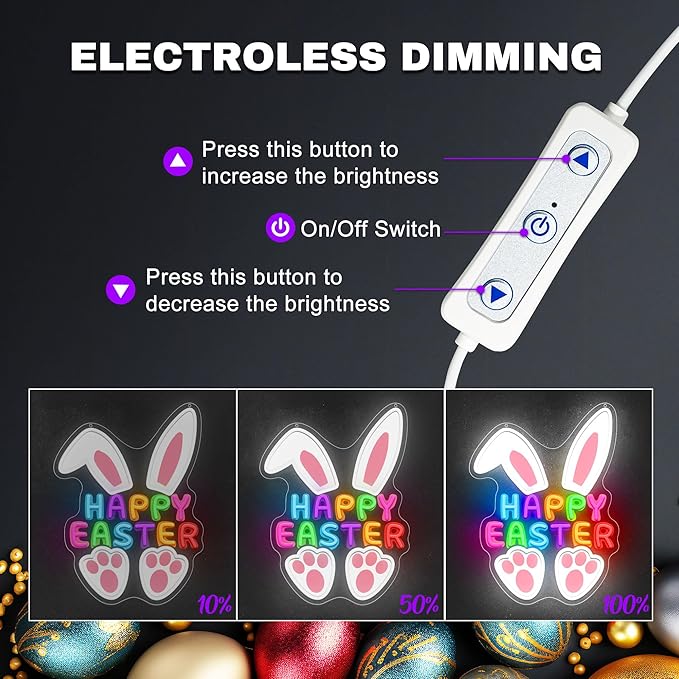 CULISER Happy Easter Neon Signs for Wall Decor, LED Bunny Egg Neon Light with USB Dimmable, Glowing Decor for Easter Party, Church, Kids Room, Home & Friend Gifts