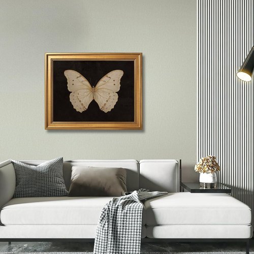 Gold Framed Vintage Butterfly Canvas Print - Elegant Dark Moody Wall Art for Living Room | 12x16 Inch