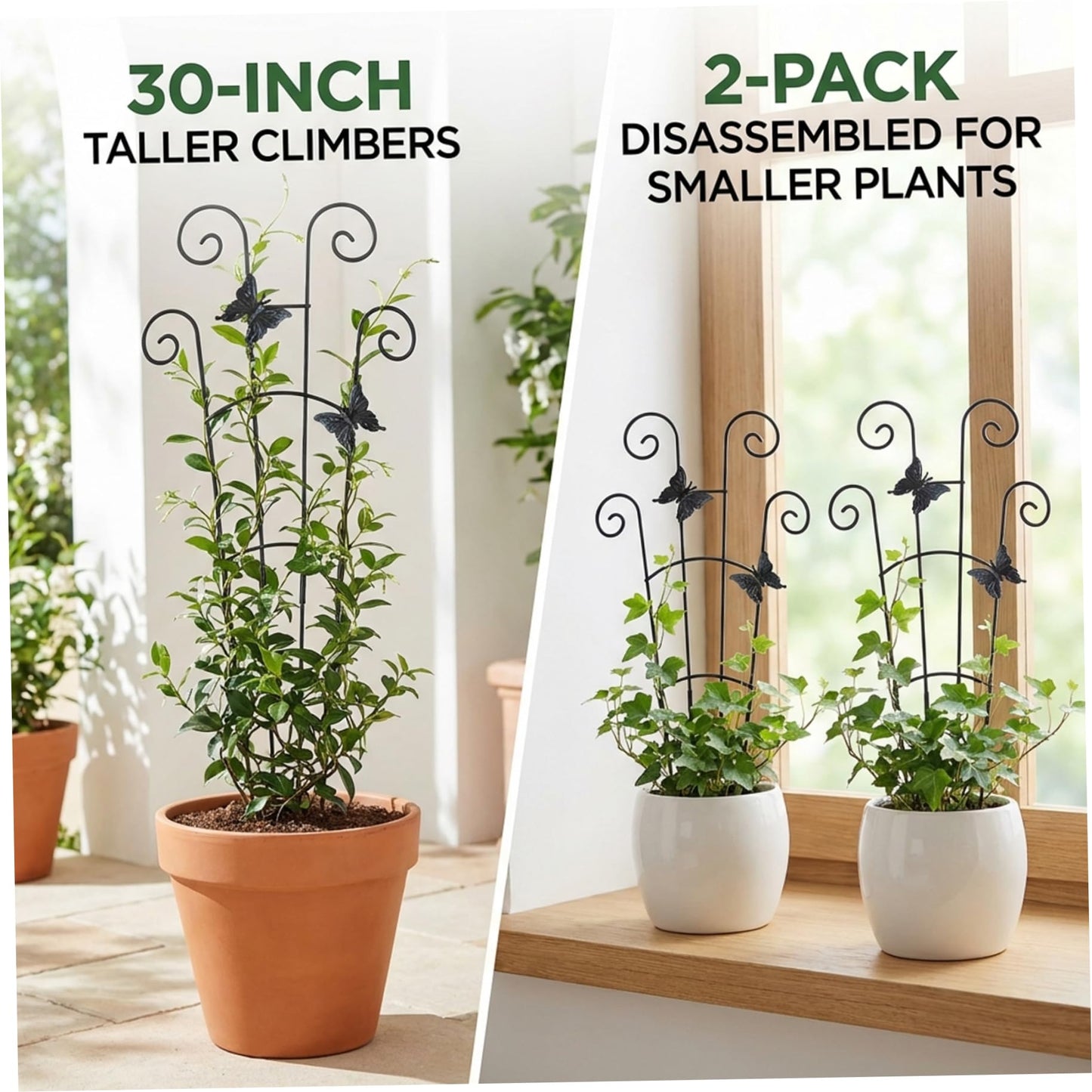 Xoeryoy 2 Pack Trellis for Potted Plants, 30 Inch Tall Butterfly Indoor Plant Trellis, Expandable & Rust-Resistant Metal Climbing Support for Vines, Indoor Outdoor Garden