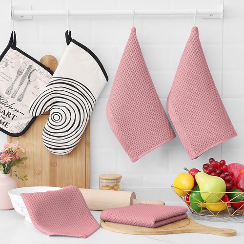 Homaxy 100% Cotton Dish Cloths - Ultra Soft & Absorbent Quick Drying Towels | 12x12 Inches, 8-Pack in Dried Rose