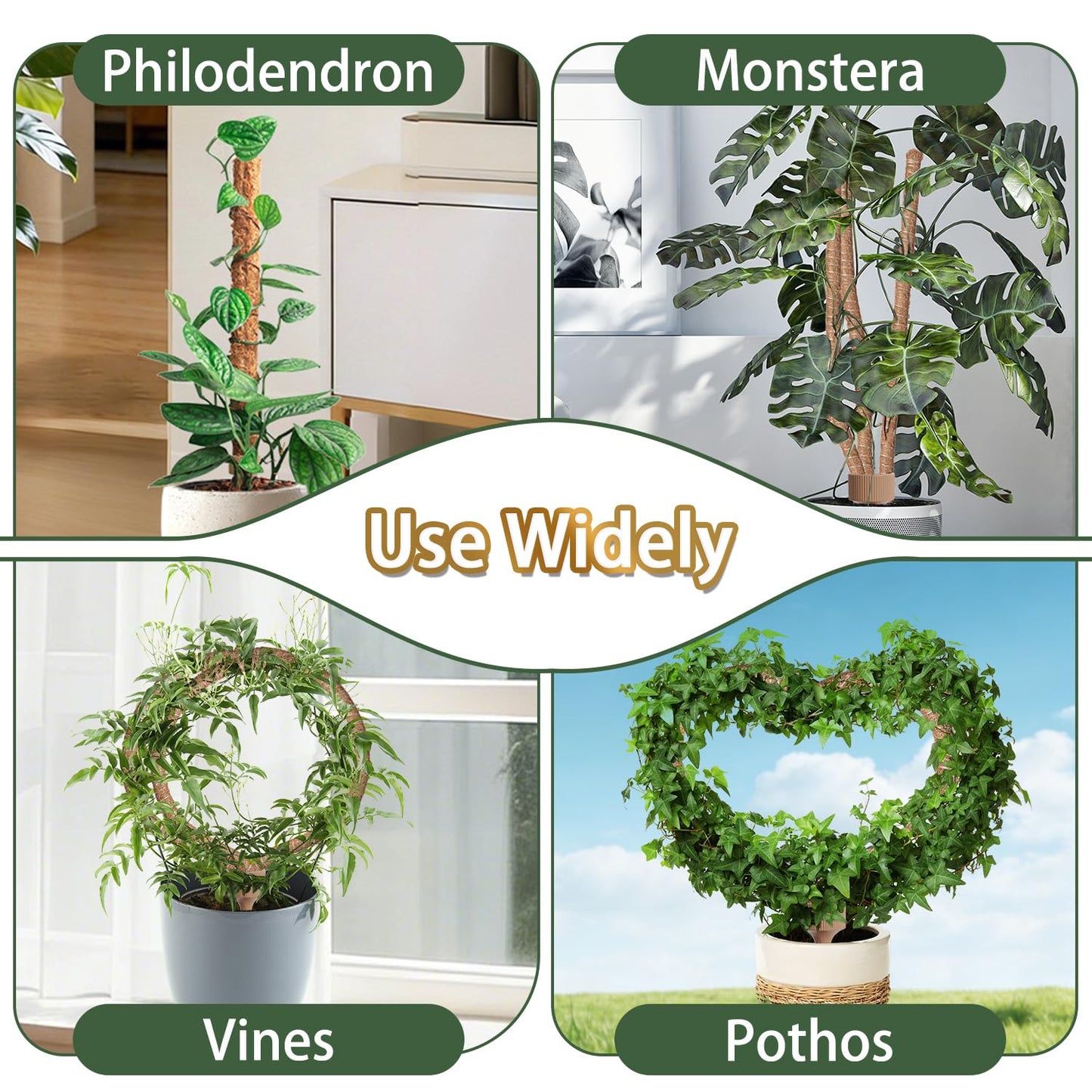 3 Moss Poles in 1, Bendable Monstera Plant Support, 30IN Tall Plant Stakes for Indoor Plants, Coir Pole Plant Support for Climbing Plants, Pothos, Philodendron-1 Pack