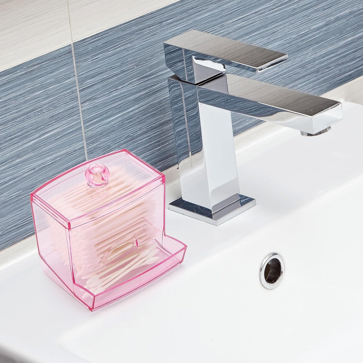 Tbestmax Qtip Holder Dispenser - Stylish 10oz Cotton Swab Organizer for Bathroom Storage | Pink