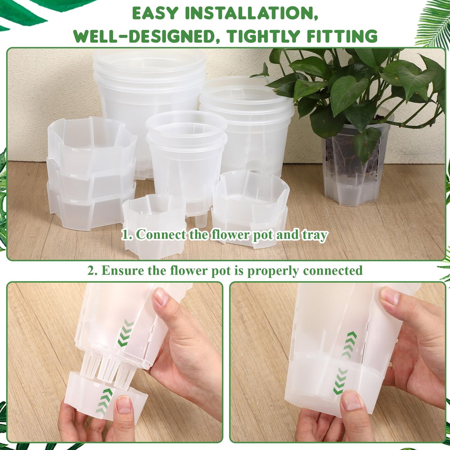 Qulkws 9 Piece Clear Flower Pots Self Watering Pots with Drainage Holes and Deep Reservoir Flexible Plastic Planter Pot for Indoor/Outdoor Plants(4.7'', 5.9'' and 7'')