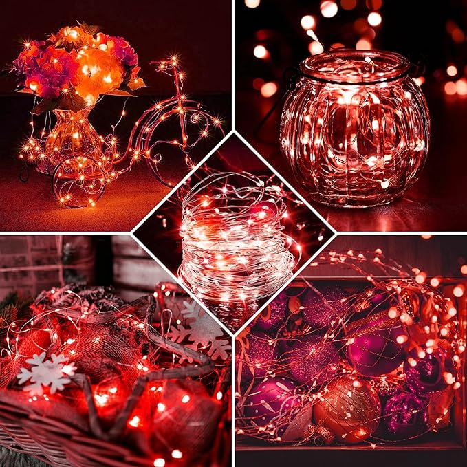 8 Pack Red Fairy Lights 7Ft 20 LED Twinkle String Lights 3 Modes Battery Operated Waterproof Firefly Starry for Mason Jar Party Table Centerpieces Halloween Christmas Valentines Day