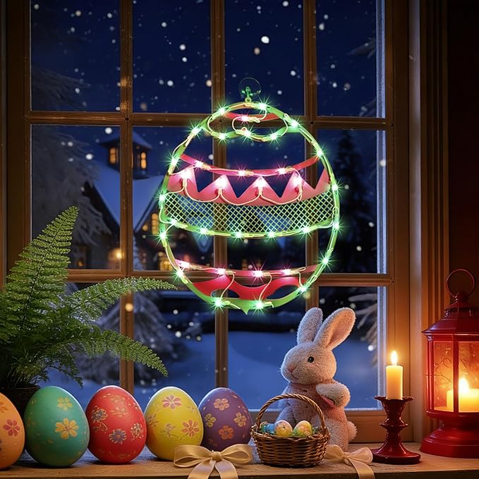 17" 35LED Lighted Green Easter Egg Decor, Cozy Warm Glow for Table, 120V Plug-in, UL Certified, Nice Gift Box Packed