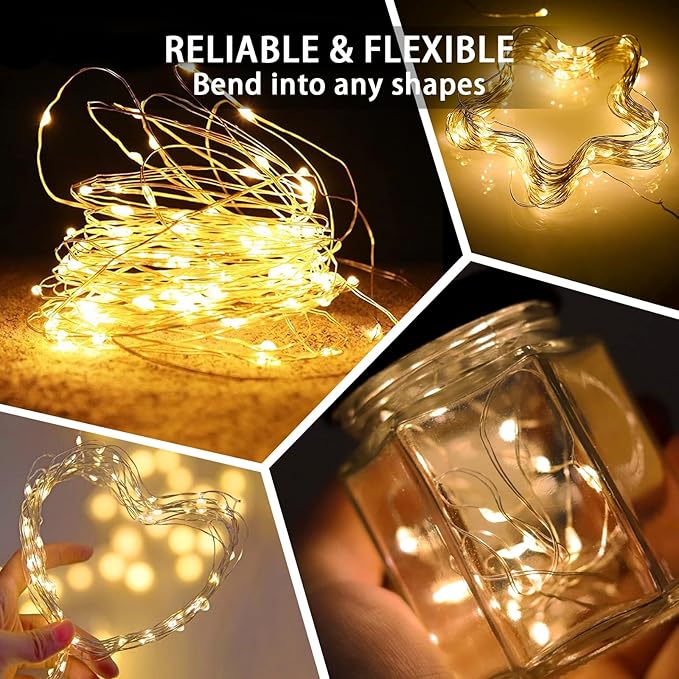 50 Pack Fairy Lights 7Ft 20 LED Twinkle String Lights 3 Modes Battery Operated Waterproof Firefly Starry for Mason Jar Wedding Birthday Party Table Centerpieces Bedroom Christmas,Warm White