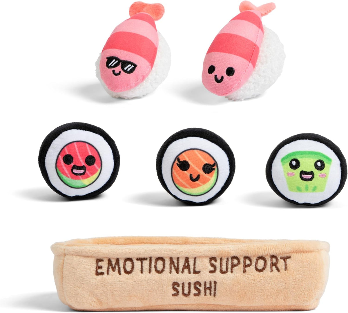 Relatable Emotional Support Sushi | Cuddly Stuffed Animals Set - 5 Plush Toys with Basket for Mom
