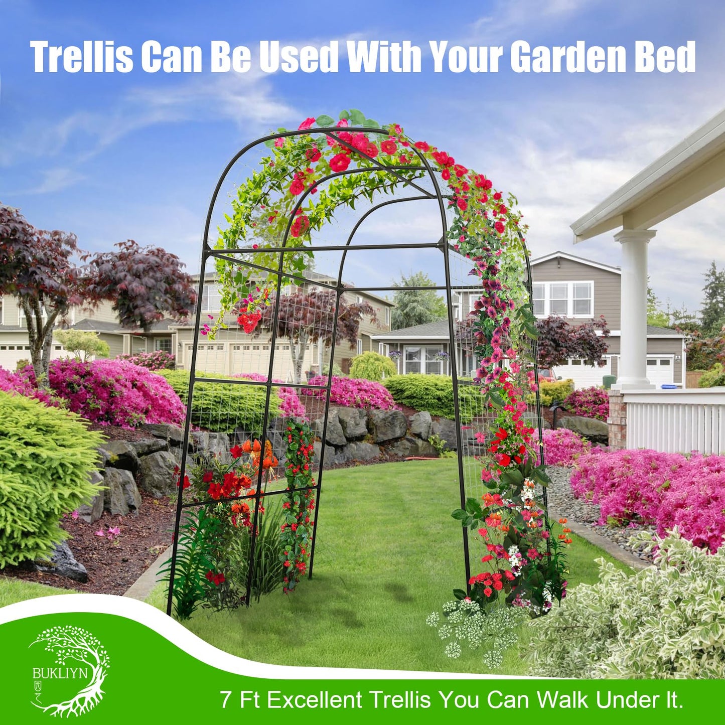 BUKLIYN Garden Arch Trellis for Climbing Plants Outdoor - Cucumber Trellis for Raised Bed, Size:71 * 87 inch, Garden Trellis for Climbing Plants, Cucumber, Vegetable, Tomato, Flowers