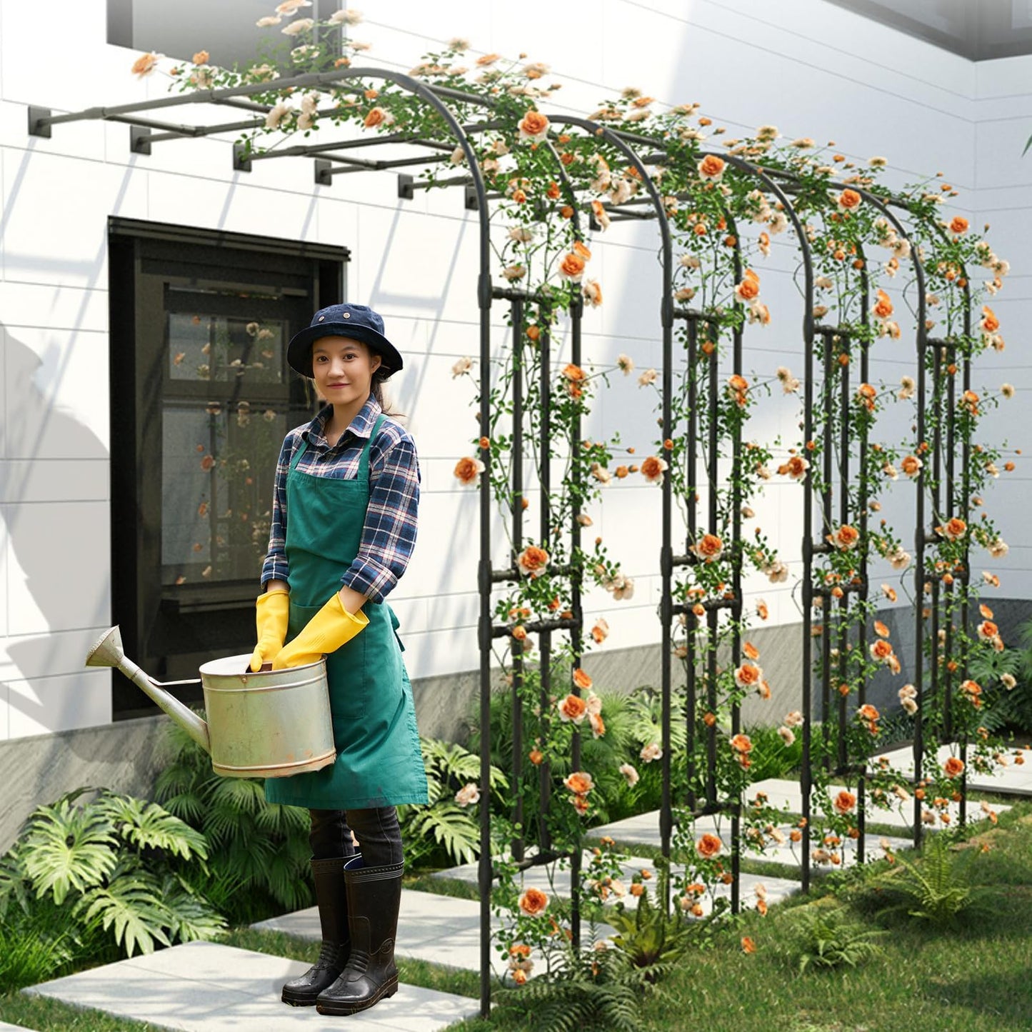 BUKLIYN Half Sided Arch Against The Wall Garden Arch Trellis - Garden Arch Arbor Trellis for Climbing Plants Outdoor - Garden Arch Trellis Arbor for Home Yard and Garden(Black)