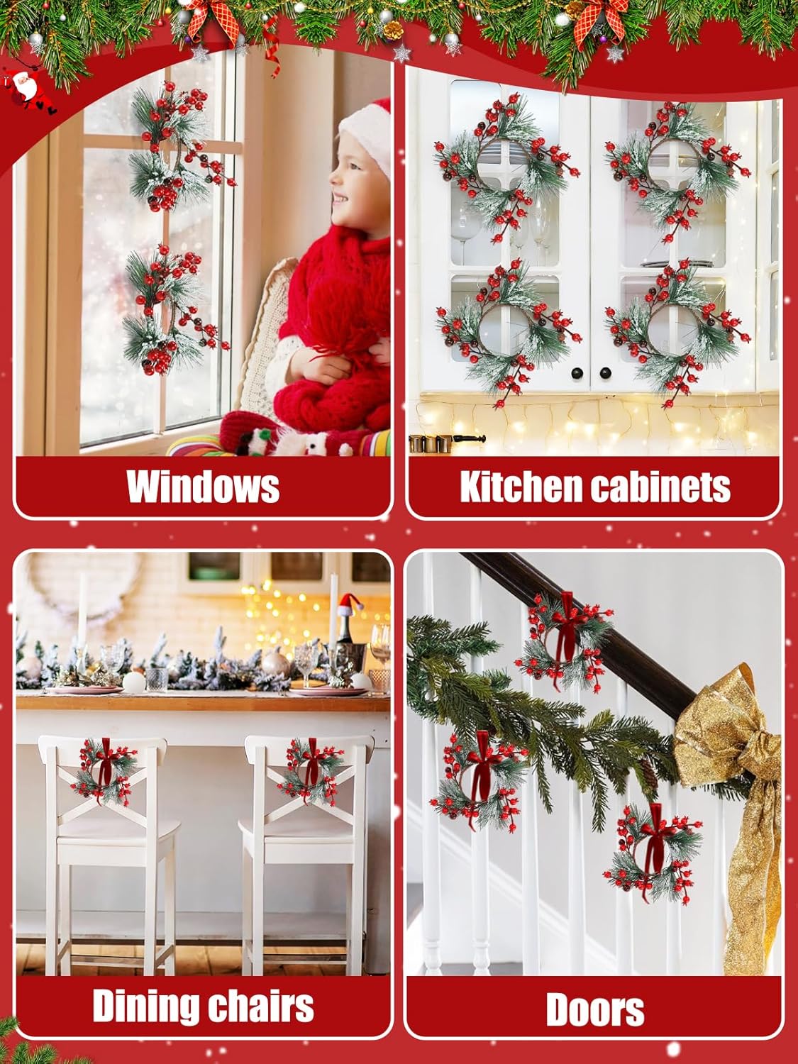 Regine Switzerland Christmas Candle Rings - Wreath Garland for 3" Dia Pillar Candles | Artificial Red Berries Decor
