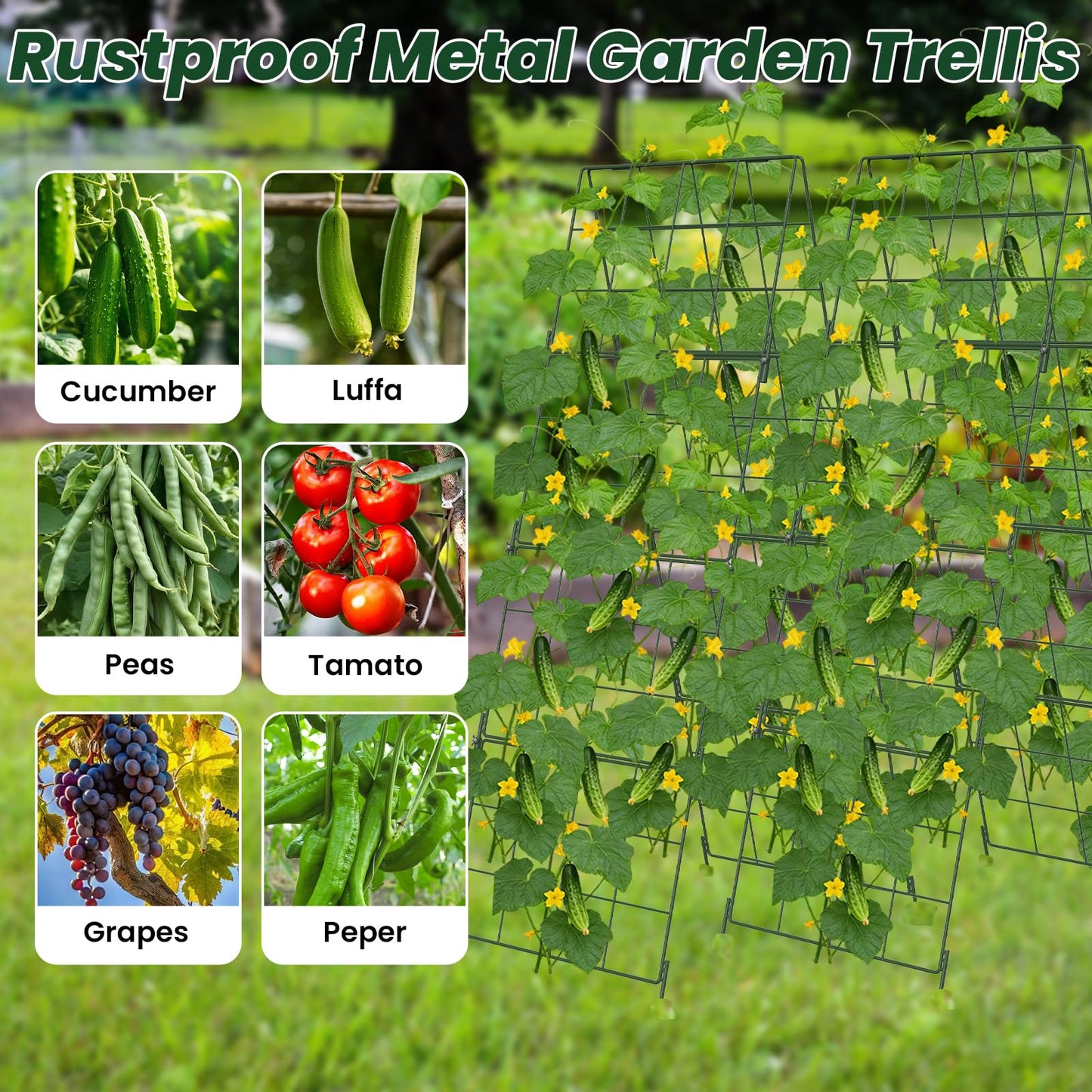 Adjustable A-Frame Trellis for Climbing Plants Outdoor, 48"x32" Cucumber Trellis for Raised Bed, Metal Garden Trellis with Grid Design, Tomato, Grape, Bean, Pea, Squash, Vegetable Trellis (Green)