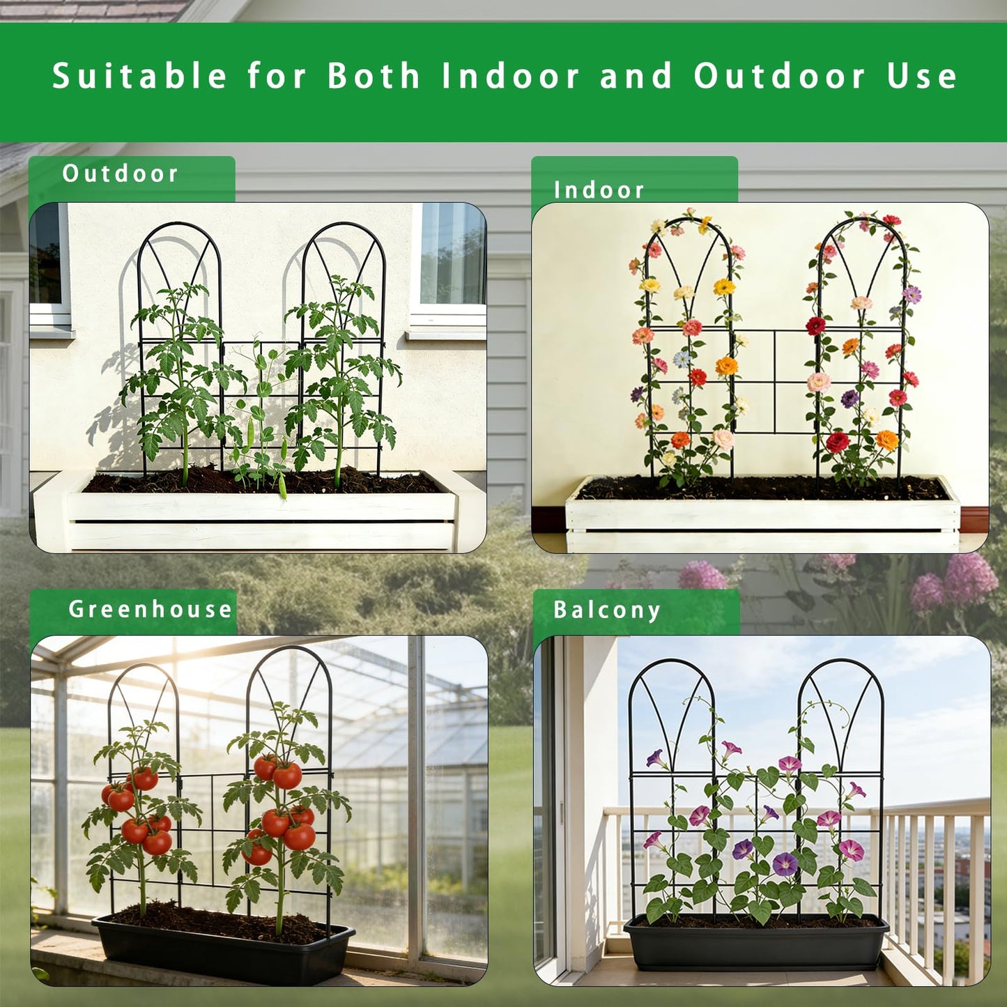 Metal Garden Trellis for Climbing Plants Outdoor, 2 Pack 45" Black Rose Trellis Rustproof Wall Trellis for Roses Vine Cucumbers Vegetables Flower Support