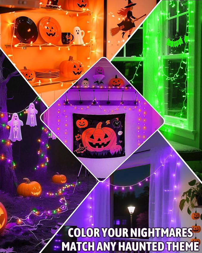 Halloween String Lights Battery Operated, Orange Purple and Green Lights with Timer Waterproof 16.4ft 50 LED Halloween Decorations for Outdoor Indoor Patio Party Garden Yard Decor