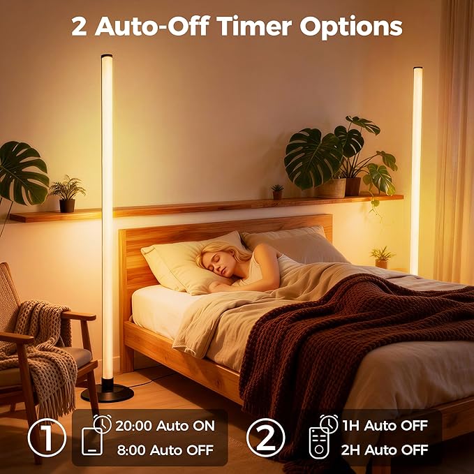 ICRGB Corner Floor Lamp, 2 Pack Smart LED Floor Lamps with App & Remote Control, Music Sync, 16 Million Colors, Auto Timer, Modern Ambient Standing Light for Gaming Room, Living Room, Bedroom