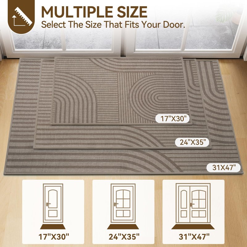 QiCaiJia Front Door Mat 17''x30'', Absorbent Dirt Resist Washable Non Slip Low-Profile Indoor Doormat, Easy Clean Welcome Entryway Door Mats, Brown