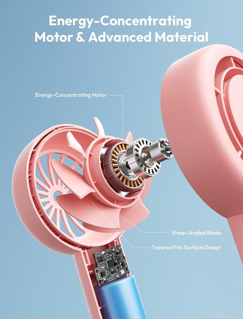 Aecooly Portable Handheld Turbo Fan - 16H Max Cooling Time, 5 Speeds, USB Rechargeable | Pink Mini Fan for Travel, Home & Office