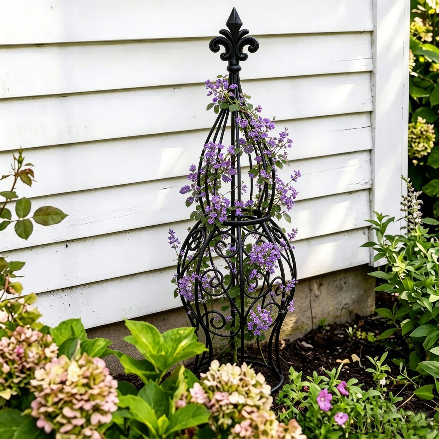 2-Pack Garden Obelisk Trellis for Climbing Roses & Flowering Vines, 30" Tall Iron Plant Support, Tool-Free Snap Assembly, Decorative Outdoor Accent for Patio Planters & Entryways