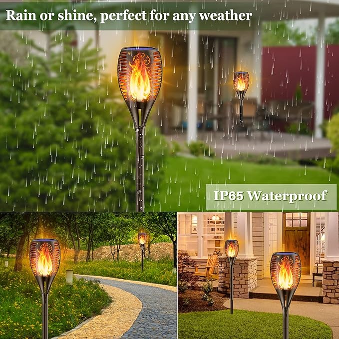 Solar Torch Lights, 43in 96 LED Waterproof Flickering Flames Solar Lights Outdoor Landscape Decoration Lighting Dusk to Dawn Auto On/Off Security Torch Light for Patio Garden Yard Driveway