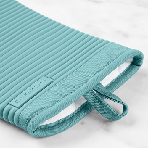 KitchenAid Ribbed Soft Silicone Oven Mitts - 2-Pack Set, 7.5"x13", Mineral Water Aqua