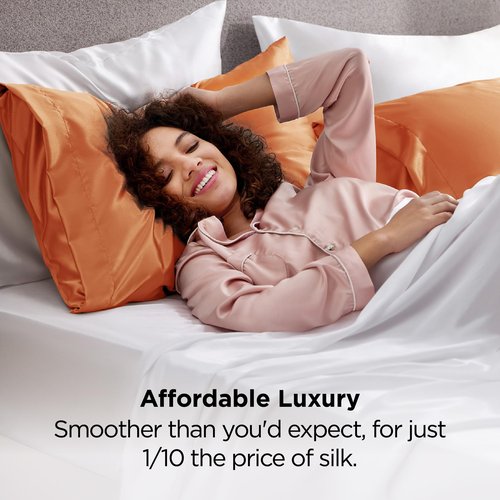Bedsure Satin Pillowcases, Similar to Silk Pillow Cases Queen Size Set of 2, Pillow Case for Sleeping Women with Envelope Closure, Gifts for Women Men, Orange, 20x30 Inches, 2pcs