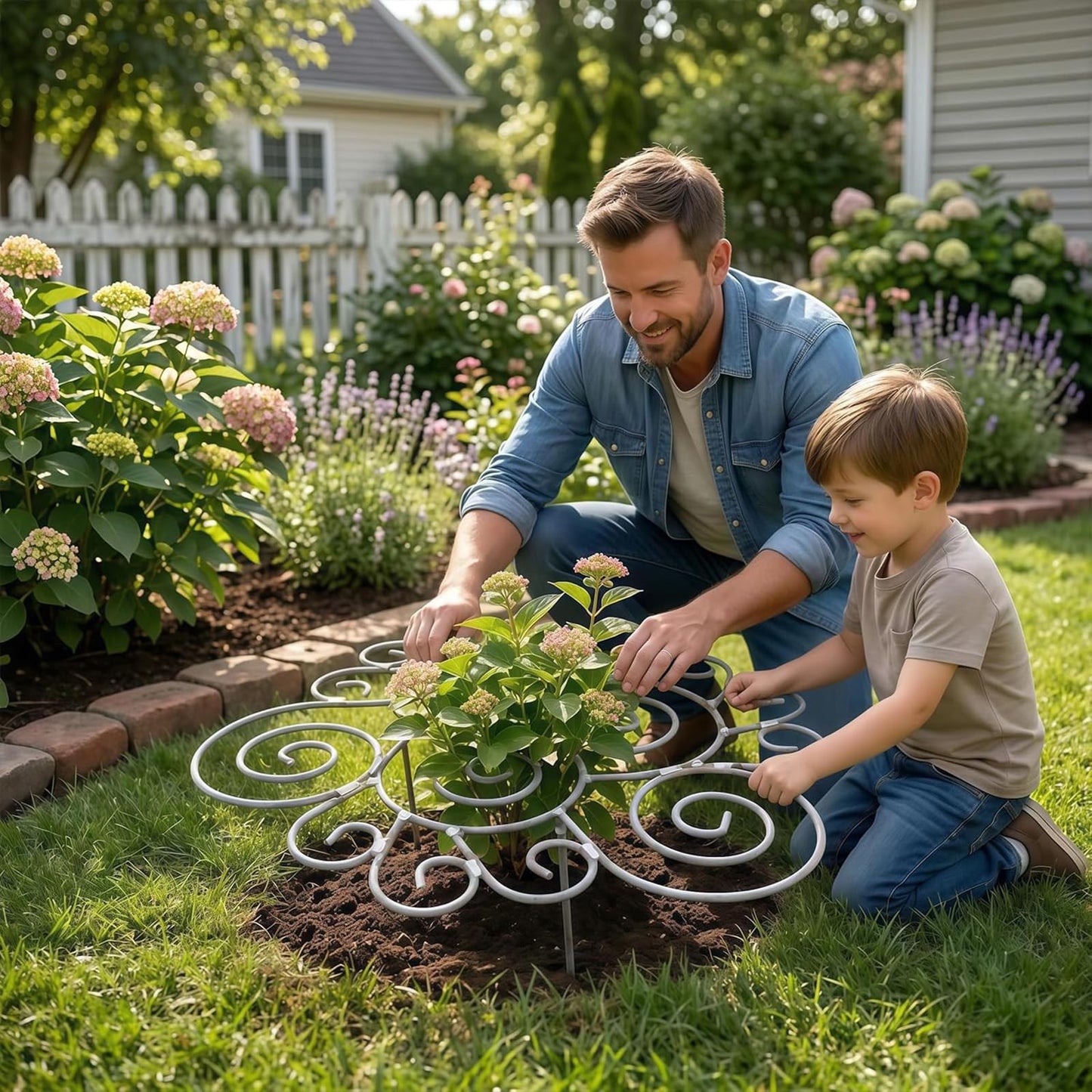 Metal Plant Support Ring for Peony Cages & Garden, Heavy Duty Metal Flower Stakes for Upright Growth, Decorative Grow Through Rings for Peonies, Roses, Hydrangeas, Tomatoes (2pcs, S)