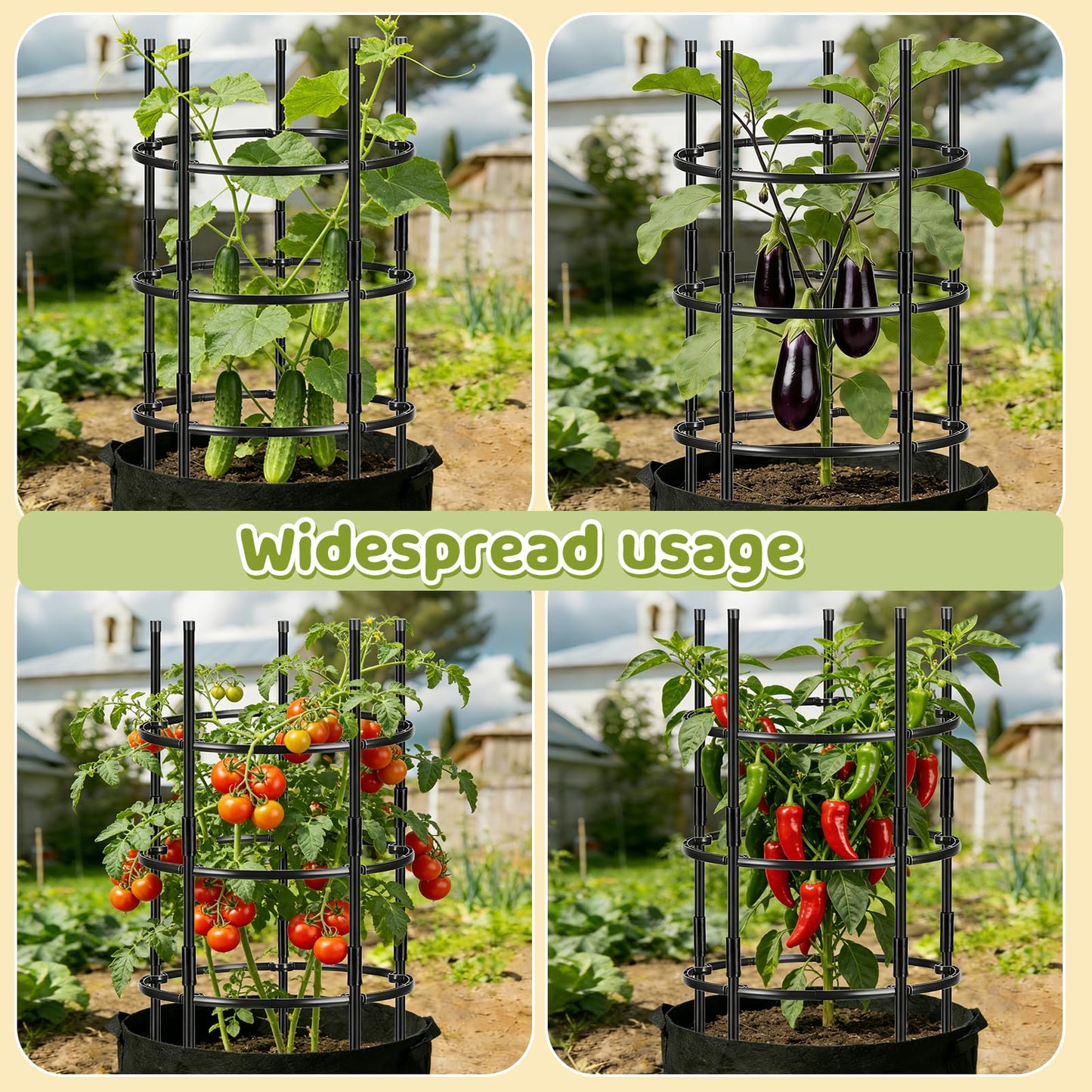 ComfyKit 19.5" D x 39" H Peony Plant Support Cage, 3 Tier Stackable Plant Support Ring, Metal Core with PVC Coated Stakes, Garden Plant Support for Peonies Tomatoes and Climbing Plants