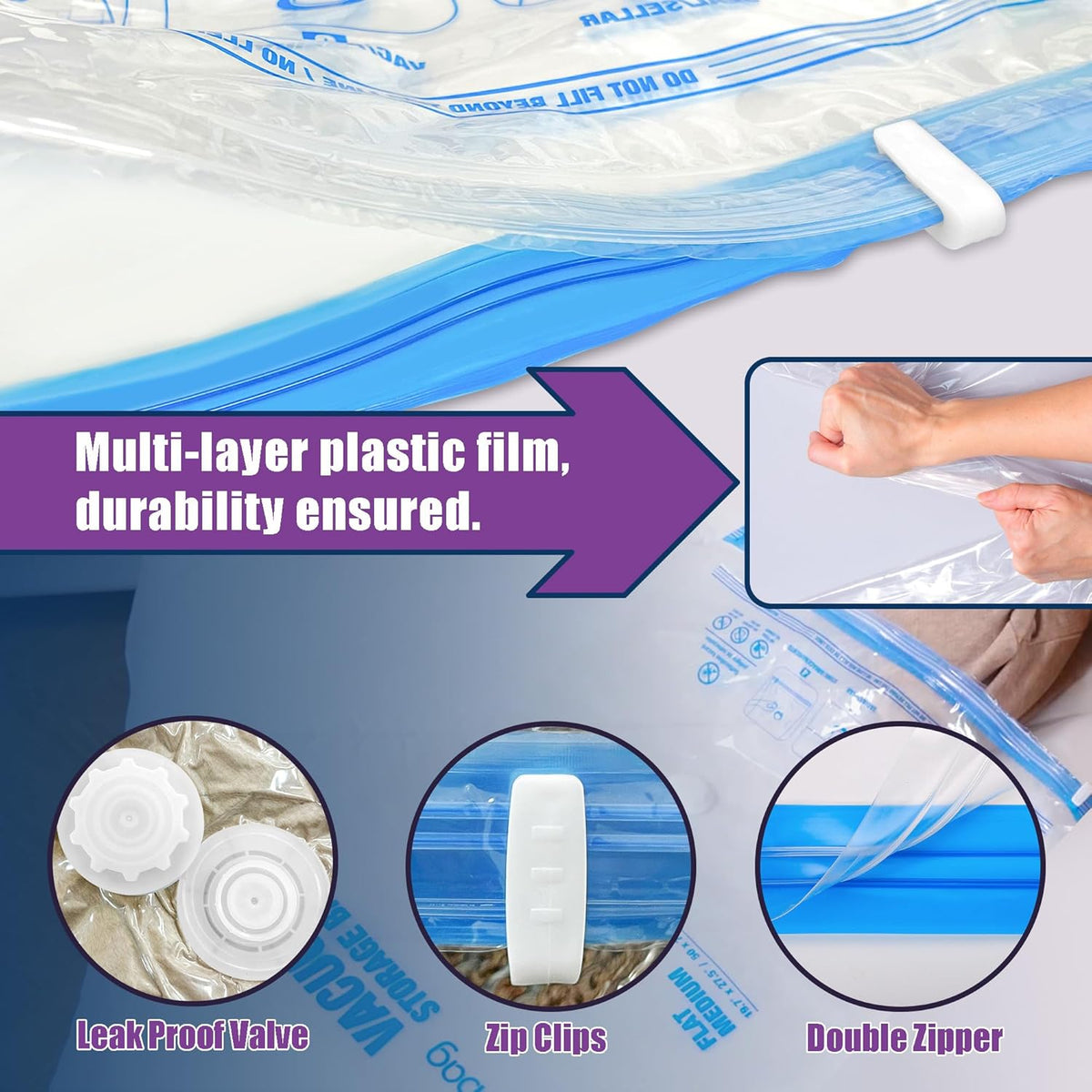 Skiennix XXL Jumbo Vacuum Storage Bags - 47''X35'' Extra Large for Blankets & Comforters (8 Pack)