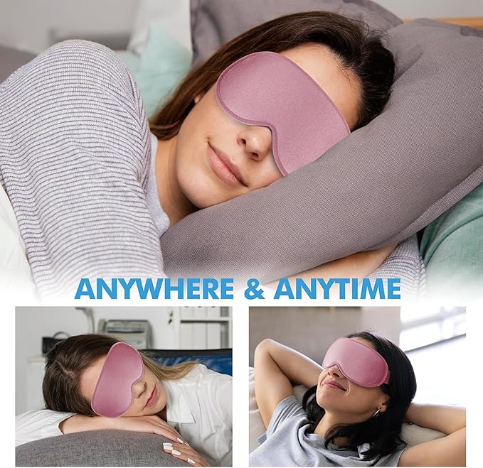 Sleep Eye Mask for Men Women, Lash Extensions 3D Contoured Cup Sleeping Mask, Travel Blackout Night Blindfold Eye Shade Cover with Adjustable Strap (Pink-Side Sleeper)