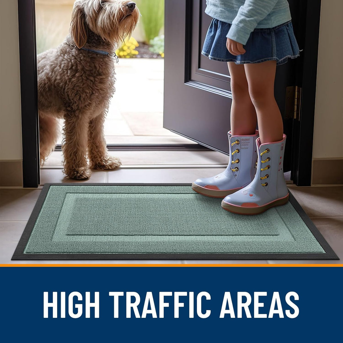 OLANLY Indoor Outdoor Front Door Mat - Waterproof All-Season Doormat | Sturdy Natural Rubber, 47x23, Grayish Green