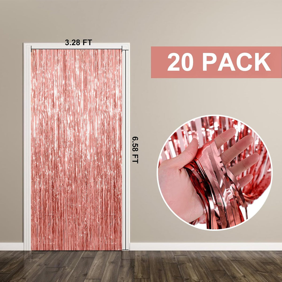 Regine Switzerland 20 Pack Foil Curtain Backdrop - Rose Gold Metallic Tinsel Fringe for Parties & Celebrations