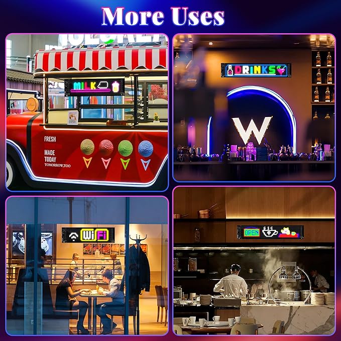 Sachie 5800 Lux High-Brightness Multi-Panel Sync LED Display (23.4"x4.73") – 3X Brighter, APP/Remote Programmable Scrolling Text & Animation for Cars, Stores – USB 5V Powered (1pcs)