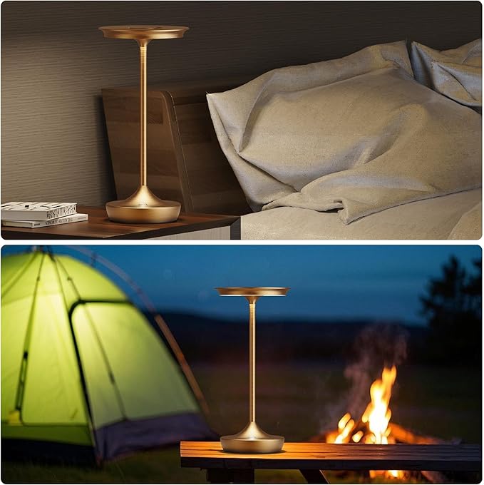 2 Pack LED Rechargeable Cordless Table Lamps, Portable Outdoor Battery Operated 3 Color Stepless Dimming Tables Light with Memory Function for Patio Restaurant Dining Room Bronze