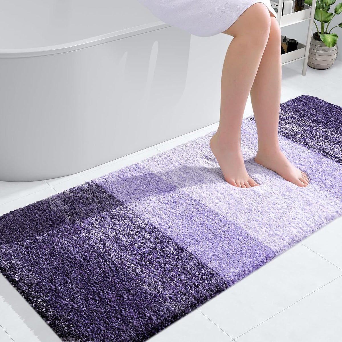 OLANLY Large Bathroom Rug Mat - Extra Soft Microfiber with Rubber Backing | Quick Dry, Machine Washable, Violet 50x30