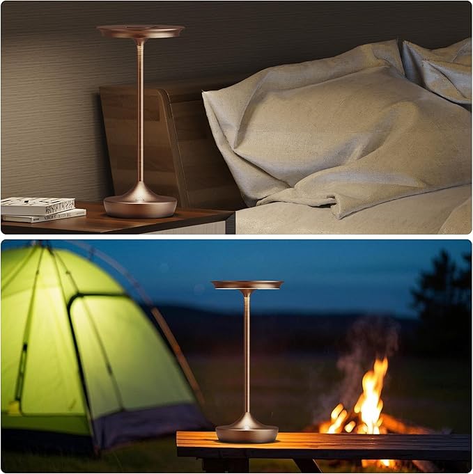 LED Cordless Table Lamps Rechargeable - Outdoor 6000mAh Battery Operated Portable Tables Light 3 Color Stepless Dimming Lamp with Memory Function for Patio Restaurant Dining Moka
