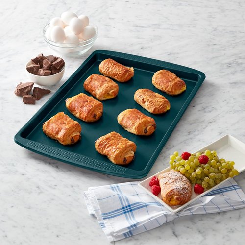 Chicago Metallic Nonstick Baking Sheet - 13x18 Inch Jelly Roll Pan in Emerald Green | Durable Carbon Steel with Textured Grip Handles