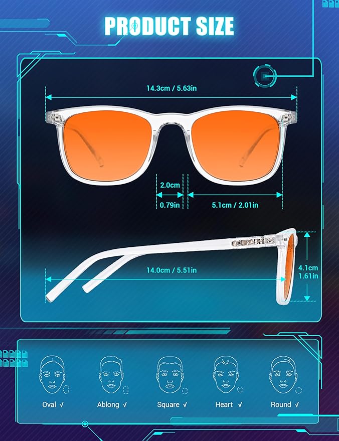 TIJN Sleep Glasses Blue Green Light Blocking Dual AR Coatings Amber Lens for Computer Gaming Screen Fatigue & UV Protection