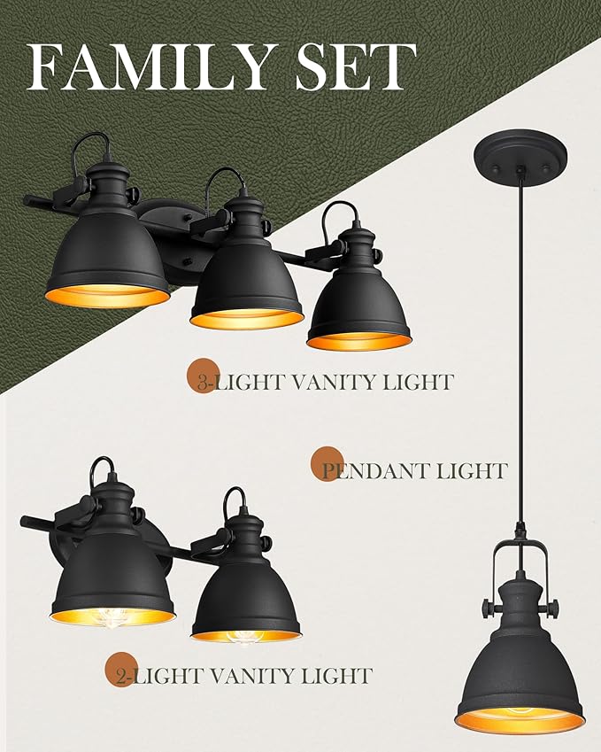 Modern Pendant Light, Set of 2 Hanging Light Fixtures, Black Pendant Lighting for Kitchen Island, AD-2151-1P2