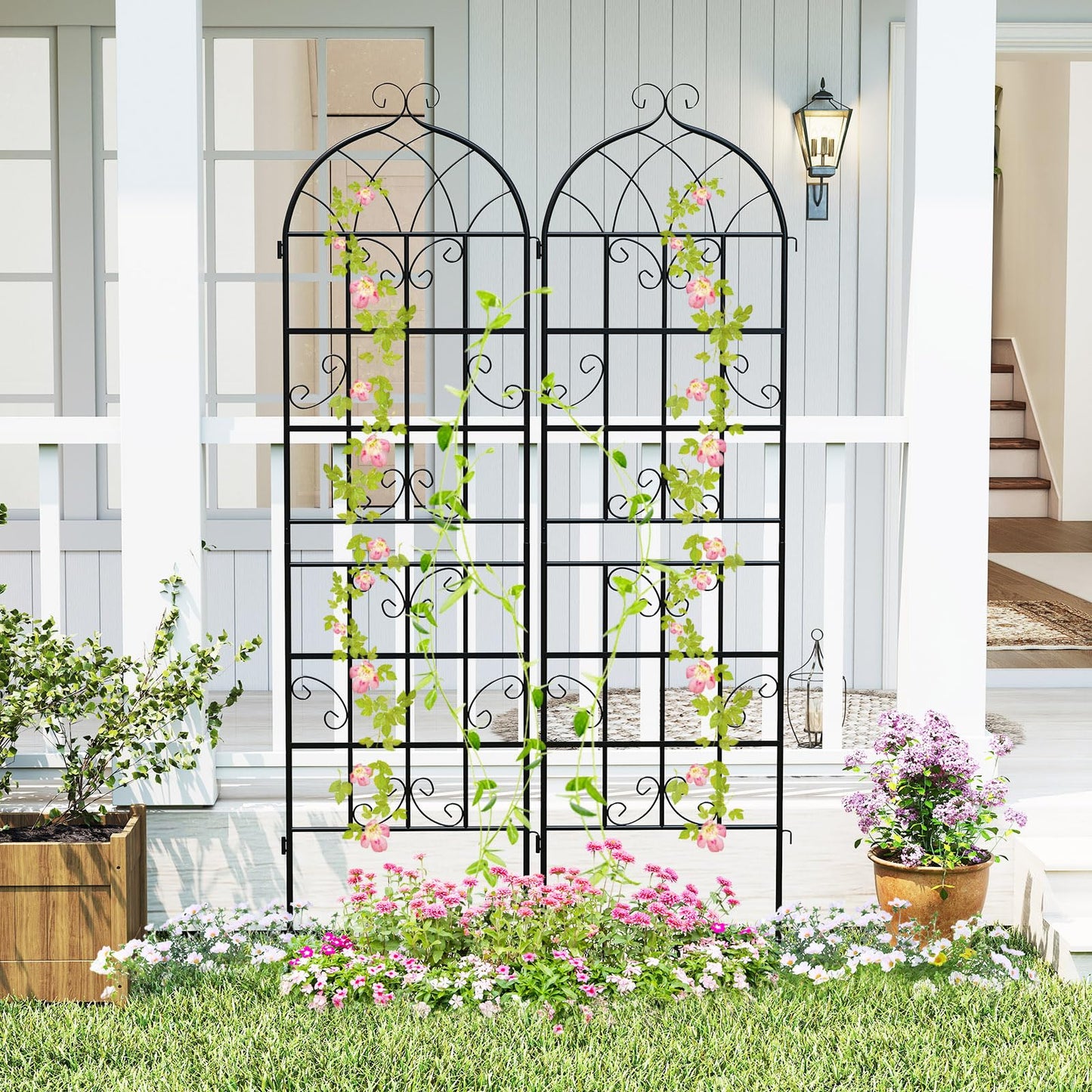 Giantex 4 Packs 71"x20" Metal Garden Trellis for Outdoor Climbing Plants, Heavy-Duty Plant Support for Vine Rose Vegetable Flower, Rustproof Black Metal Coating Patio Trellis Arch Decorative Fence