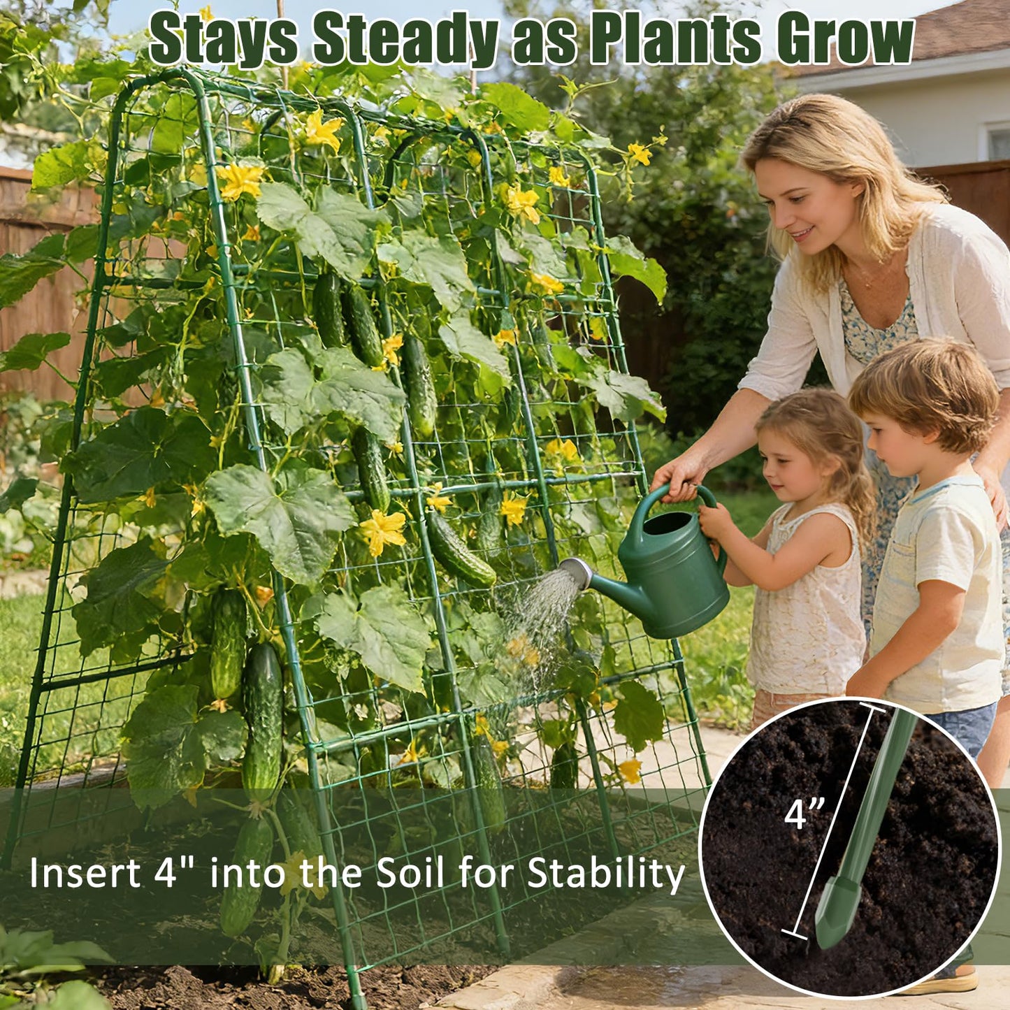 Miory Cucumber Trellis, 63" Tall U Shape Trellis for Raised Bed, Garden Arch Trellis for Climbing Plants Outdoor, Plant Support for Vegetables Vines, Steel with PE Coated (48“Lx32”Wx63“H)